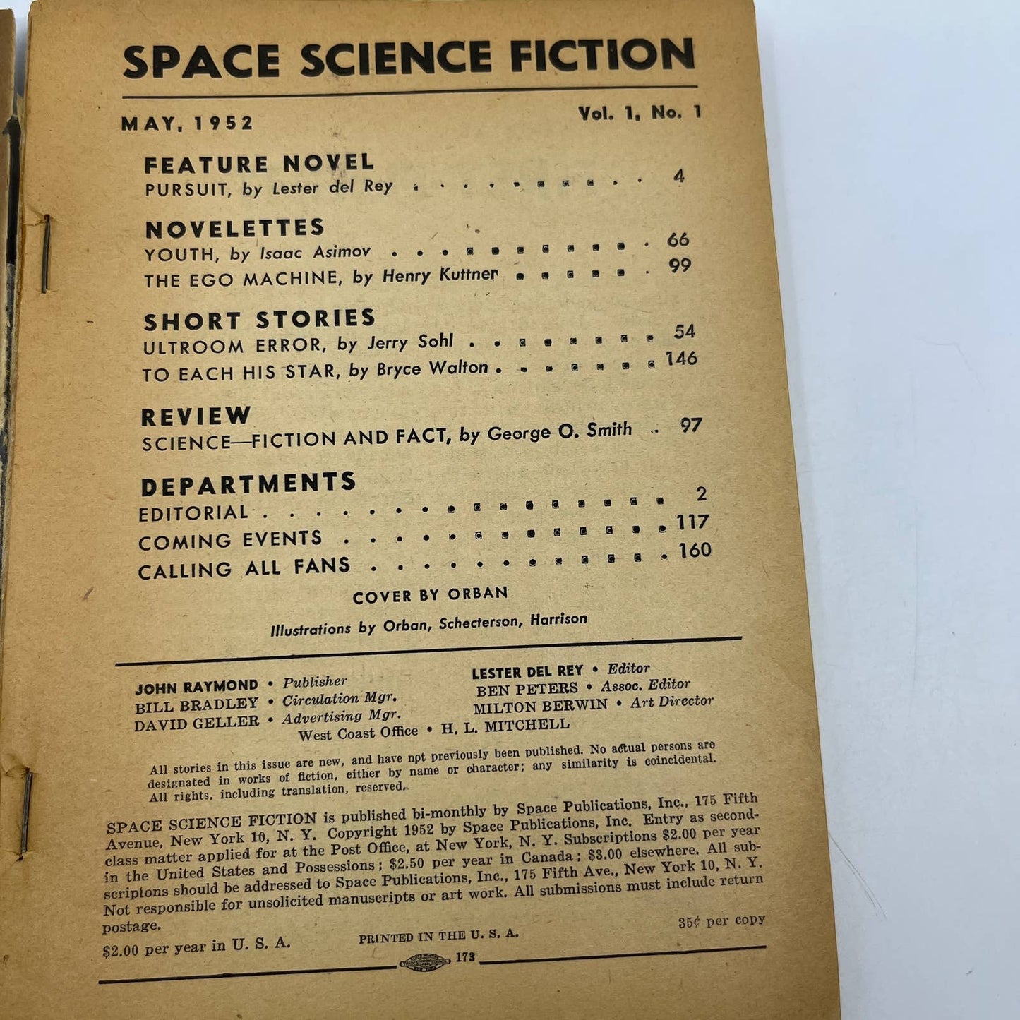 Space Science Fiction #1 May 1952 Asimov George Smith Henry Kuttner Sohl TC1