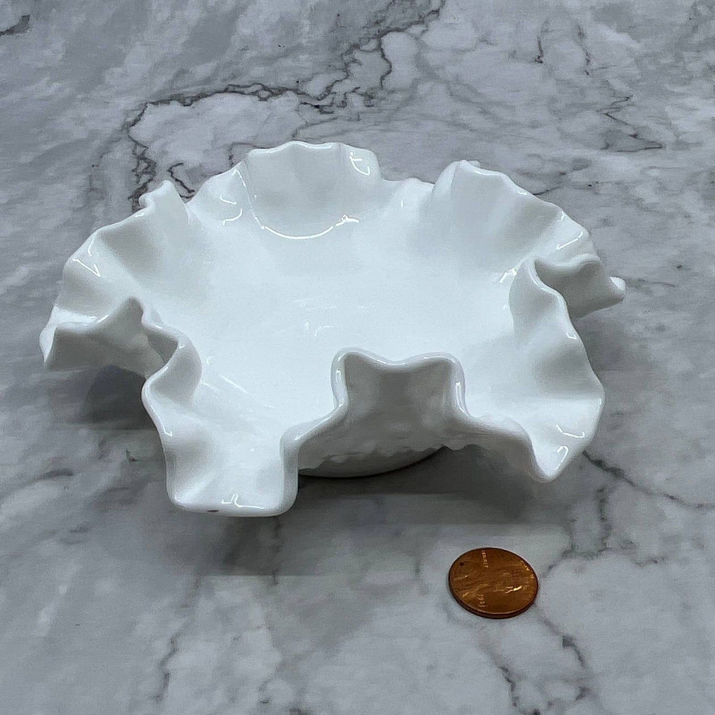 Vintage Fenton Hobnail Milk Glass 6" Double Crimped Bon Bon Dish Bowl TI7