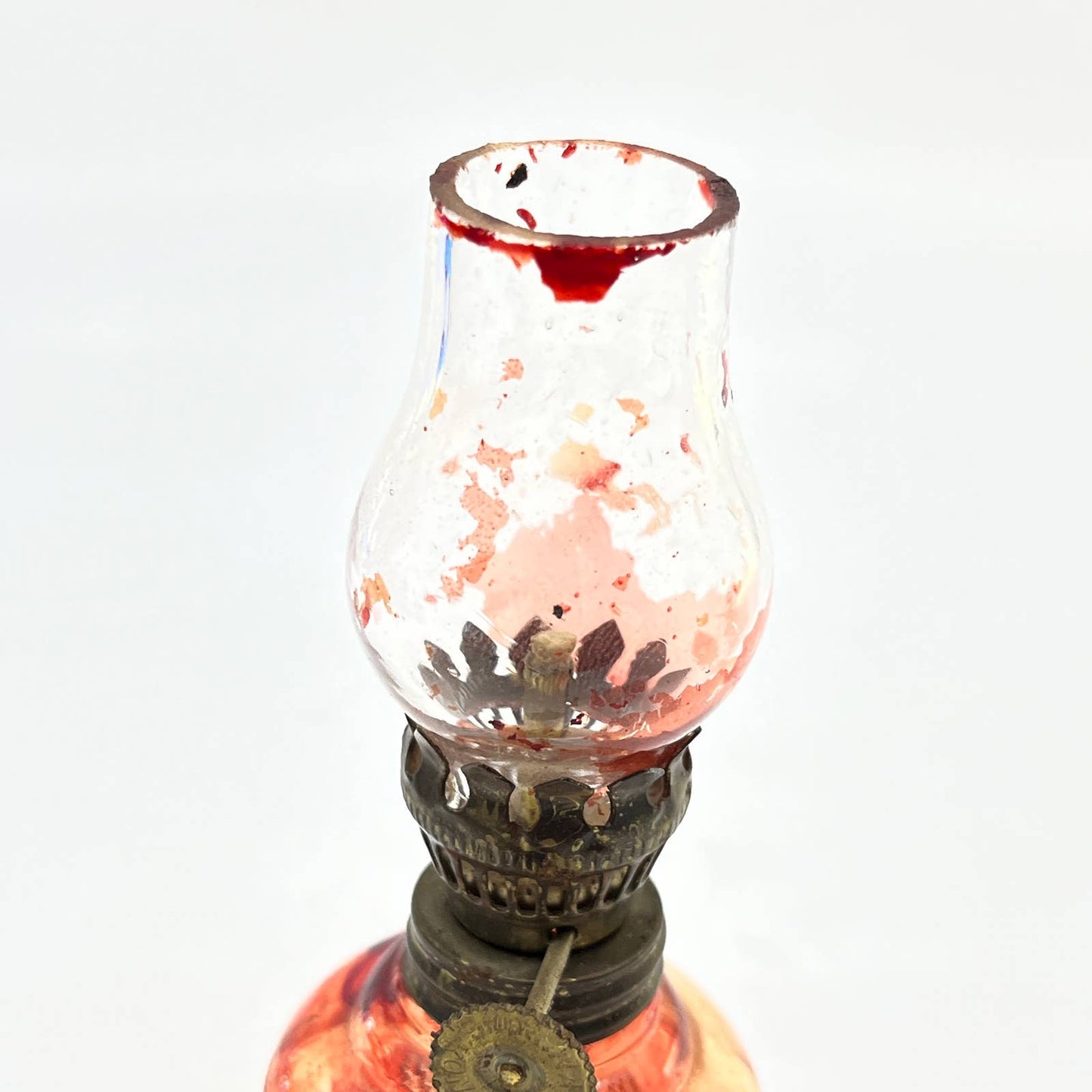 Vintage Mini Red and Clear Glass Kerosene Oil Lamp 4.5" TC7