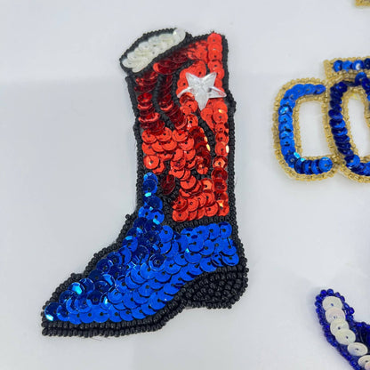 VTG Country Music Western Cowboy Boot Hat Sequin Pinback Patches SD2