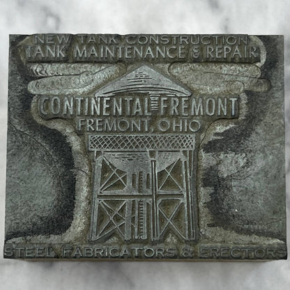 Vintage Printers Block Plate Continental Fremont Tank Repair Fremont OH TJ54