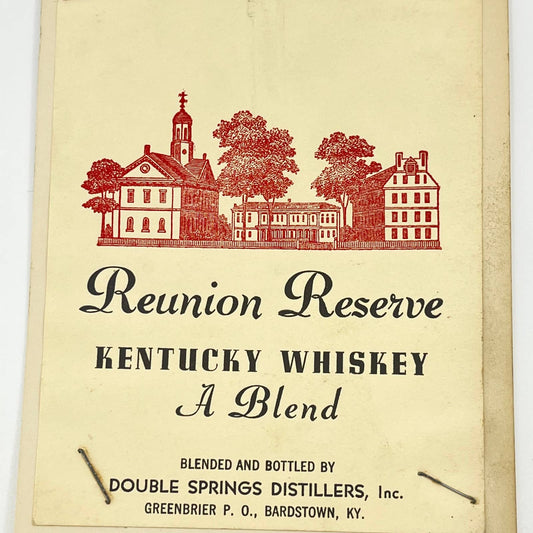 Reunion Reserve Kentucky Whiskey Label Double Springs Distillers Greenbrier KY