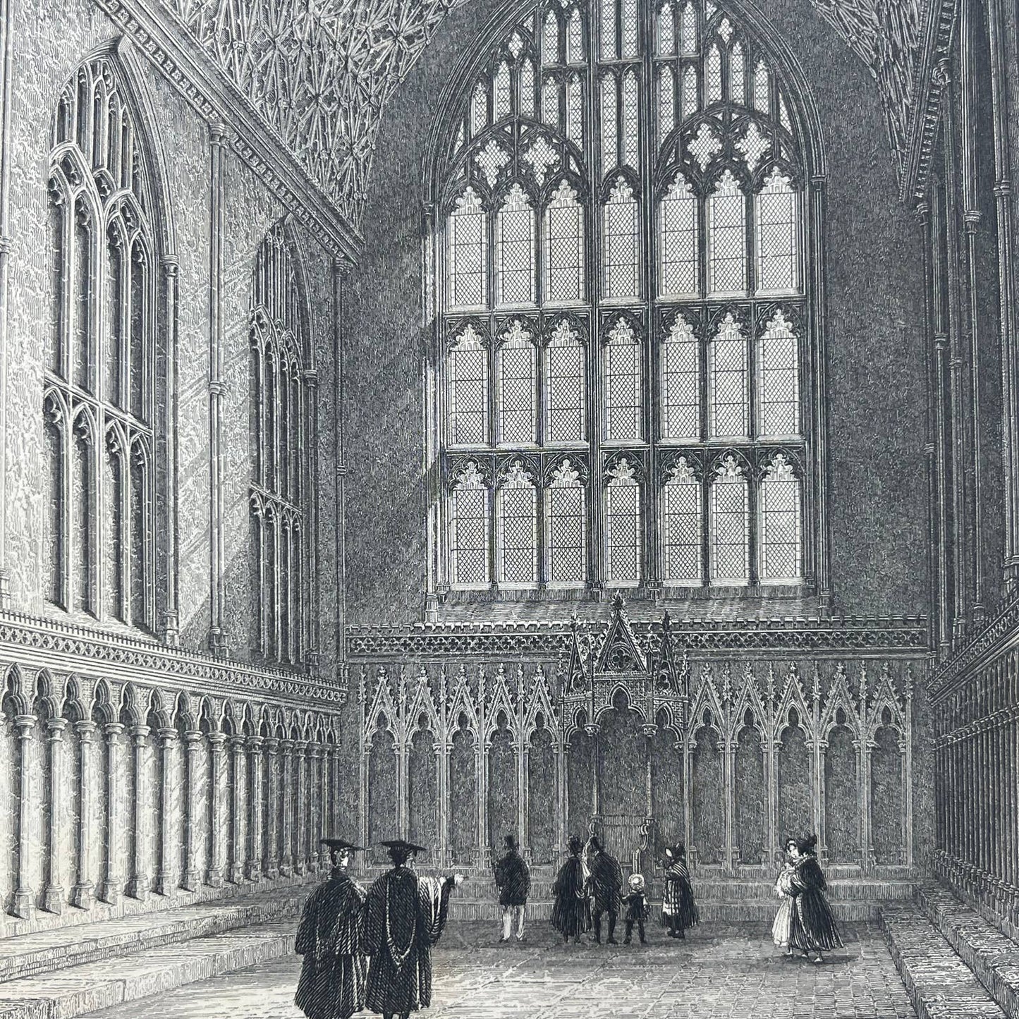 1836 Original Art Engraving Canterbury Cathedral View of the Chapter House AC6