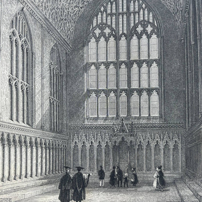 1836 Original Art Engraving Canterbury Cathedral View of the Chapter House AC6
