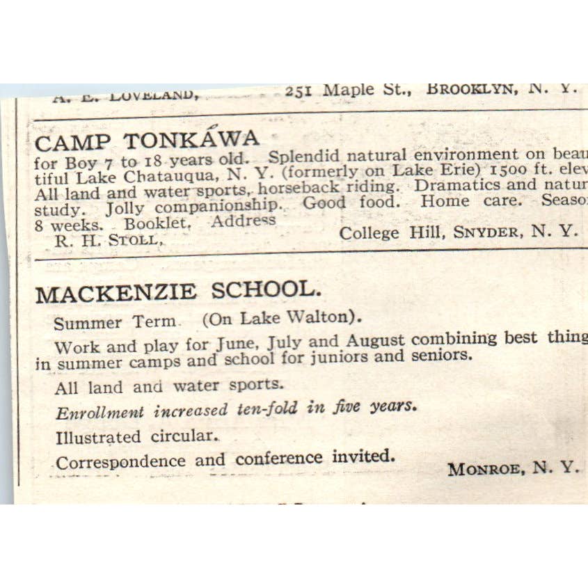 c1920 Harper's Magazine Ad Quinibeck Camps Anna A. Dodge South Fairlee VT EA3-2