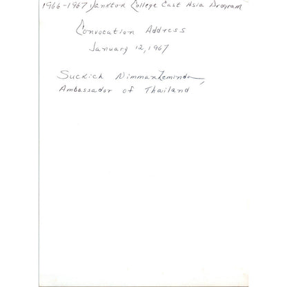 Sukich Nimmanahaeminda Thai Ambassador Yankton Convocation 1967 Photo 5x7 TK1-P5