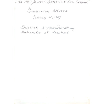 Sukich Nimmanahaeminda Thai Ambassador Yankton Convocation 1967 Photo 5x7 B8
