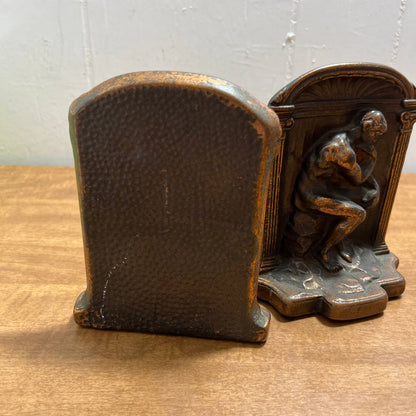 Antique 1920 Heavy Bronze Art Deco BOOKENDS "The Thinker" Rodin TG8