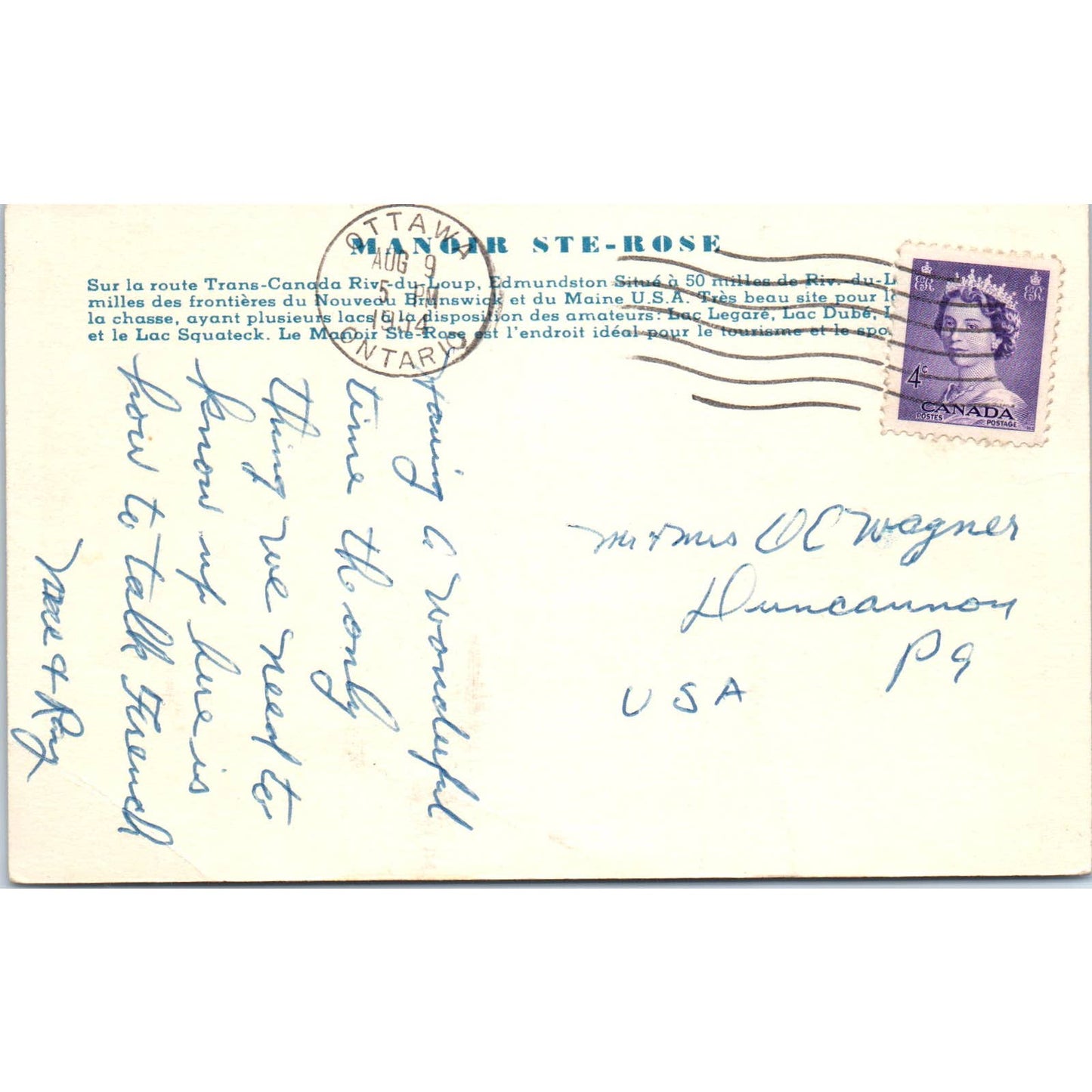 Manor Ste Rose Quebec - Original Postcard TJ7-RP2