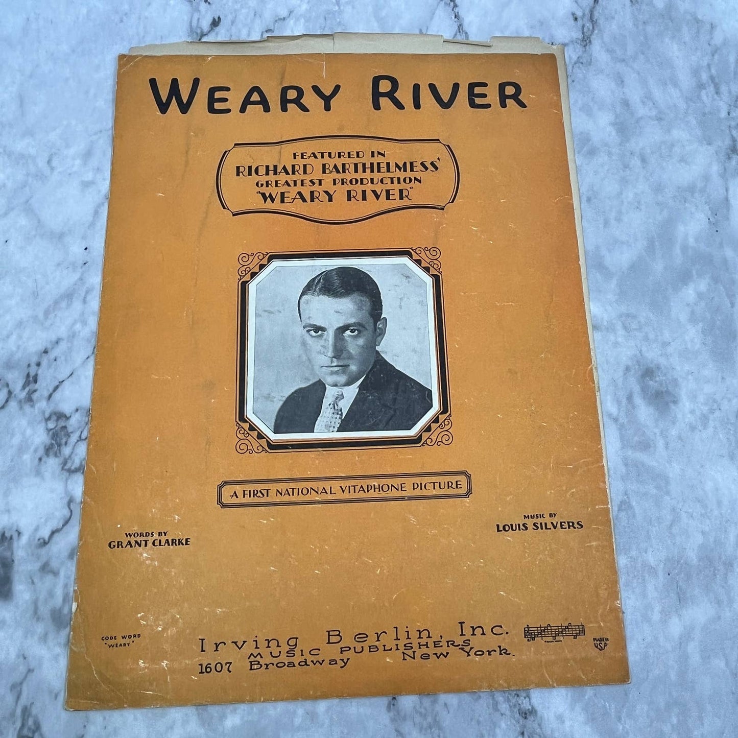 Weary River Louis Silvers Grant Clarke Irving Berlin 1929 Sheet Music TK2-SM4
