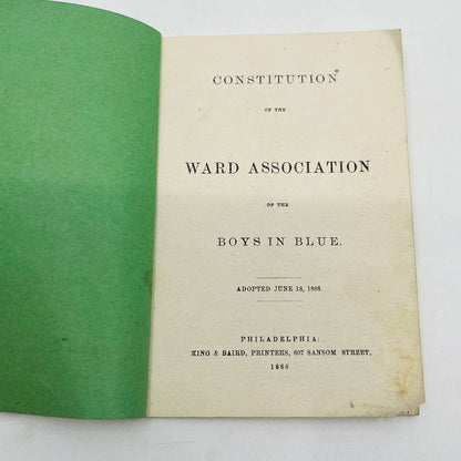 1866 Civil War Constitution of the Ward Association of the Boys in Blue PA SC2