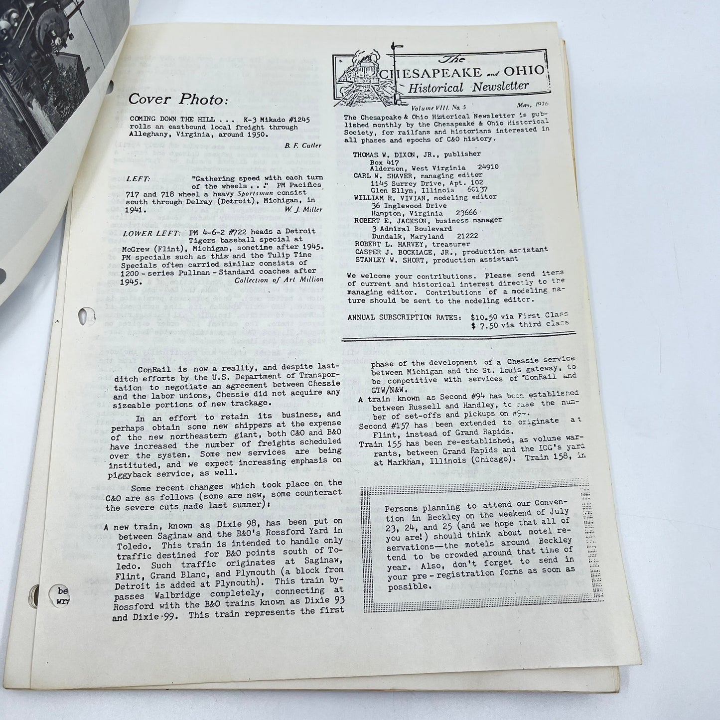 1976 May Chesapeake and Ohio Historical Newsletter C&O RR Thomas Dixon WV M1-2