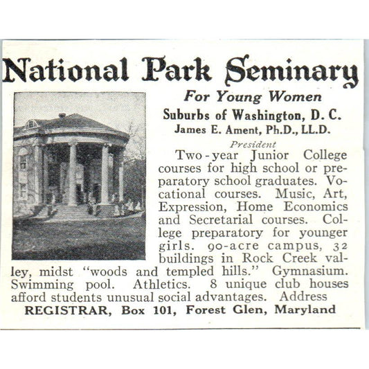 c1920 Harper's Ad - National Park Seminary James E. Ament Washington DC EA3-2