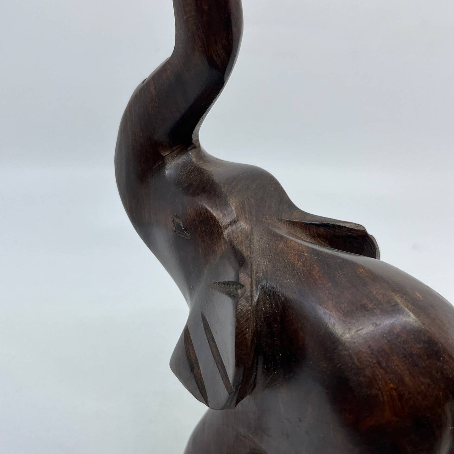 Hand Carved Elephant Dark Wood Sculpture Heavy 5x8” TI2