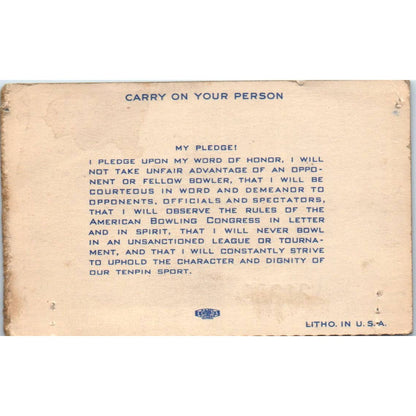 1946 American Bowling Congress Milwaukee Membership Card National Minor SE5-6