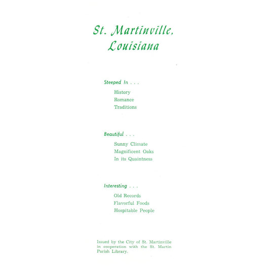 1955 Saint Martindale Louisiana Tourist Brochure and Map SE4