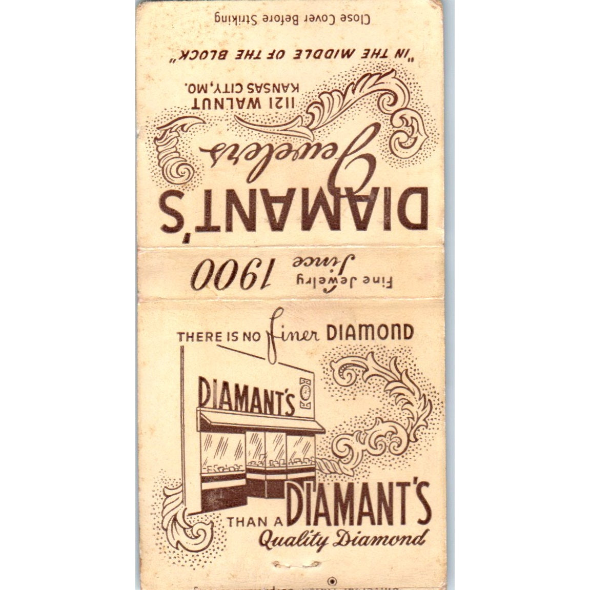 Dimant's Jewelers Kansas City MO Advertising Matchbook Cover MM9-4