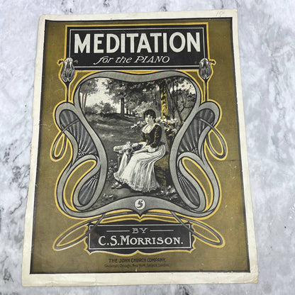 Meditation For The Piano - C.S. Morrison - Antique 1896 Sheet Music TI1