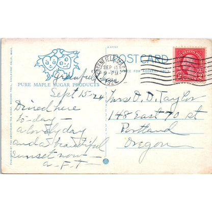 Sweetheart Tea House Lobby Mohawk Trail Shelburne Falls MA 1924 Postcard TJ9-P1