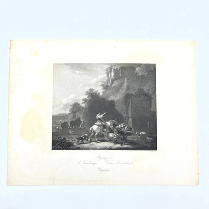 1864 Original Steel Art Engraving - A Landscape N. Berghem 8.5x11" AC3