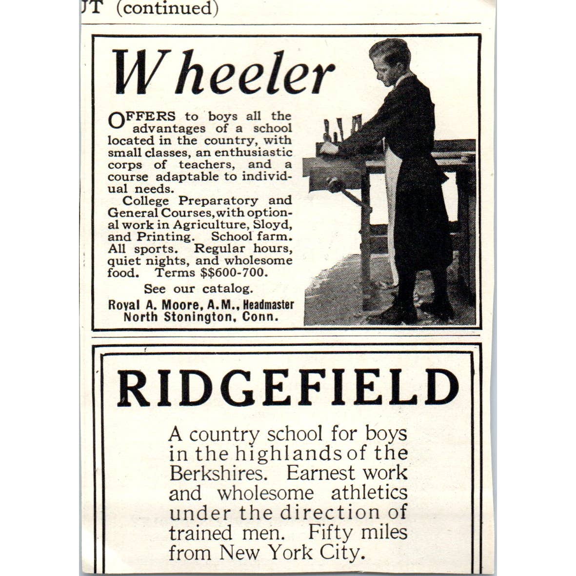 c1920 Harper's Ad - Wabanaki School Charles Tarbell Dudley Greenwich CT EA3