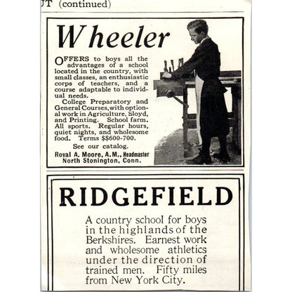 c1920 Harper's Ad - Wabanaki School Charles Tarbell Dudley Greenwich CT EA3