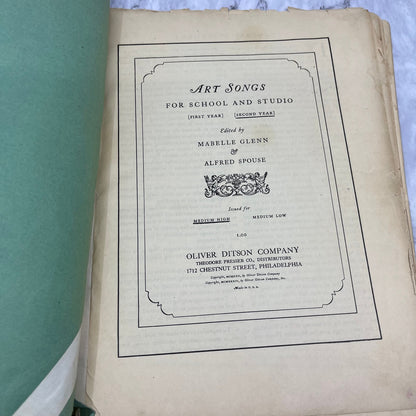 1934 Art Songs For School And Studio; Second Year; Medium Low Glenn & Spouse V39-1