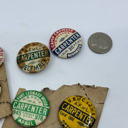 Vintage Carpenter Union Button Lot of 10 U.B. Of C. & J of A A.F. Of L SD6