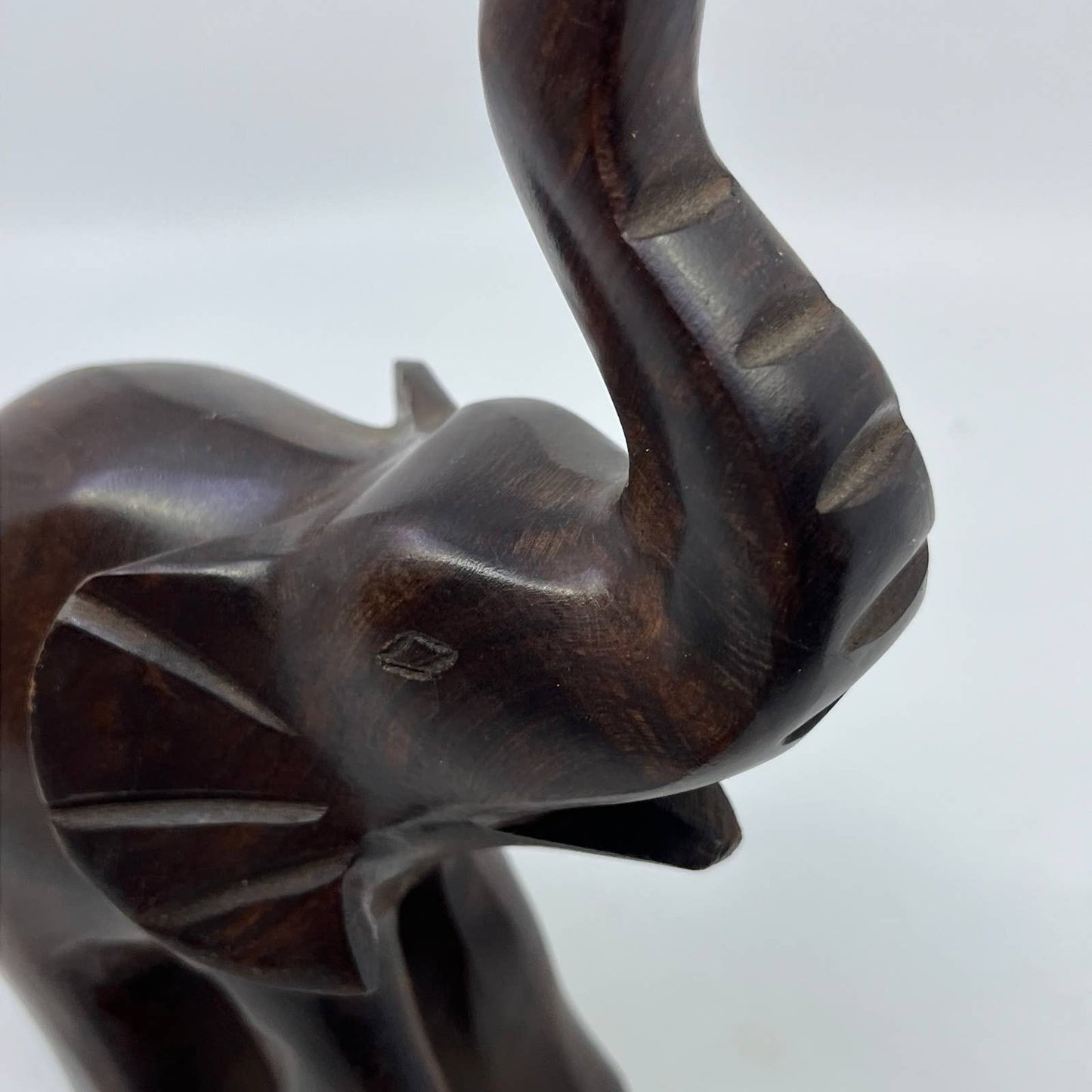 Hand Carved Elephant Dark Wood Sculpture Heavy 5x8” TI2