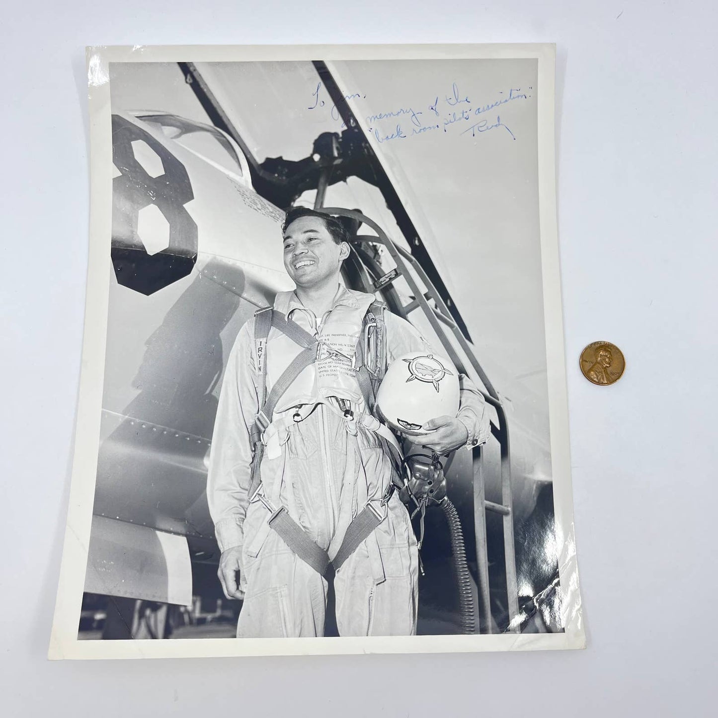 1940s WWII Signed Photo Flight Test Pilot Hughes Aircraft Rudy Irvin 8x10” AB1