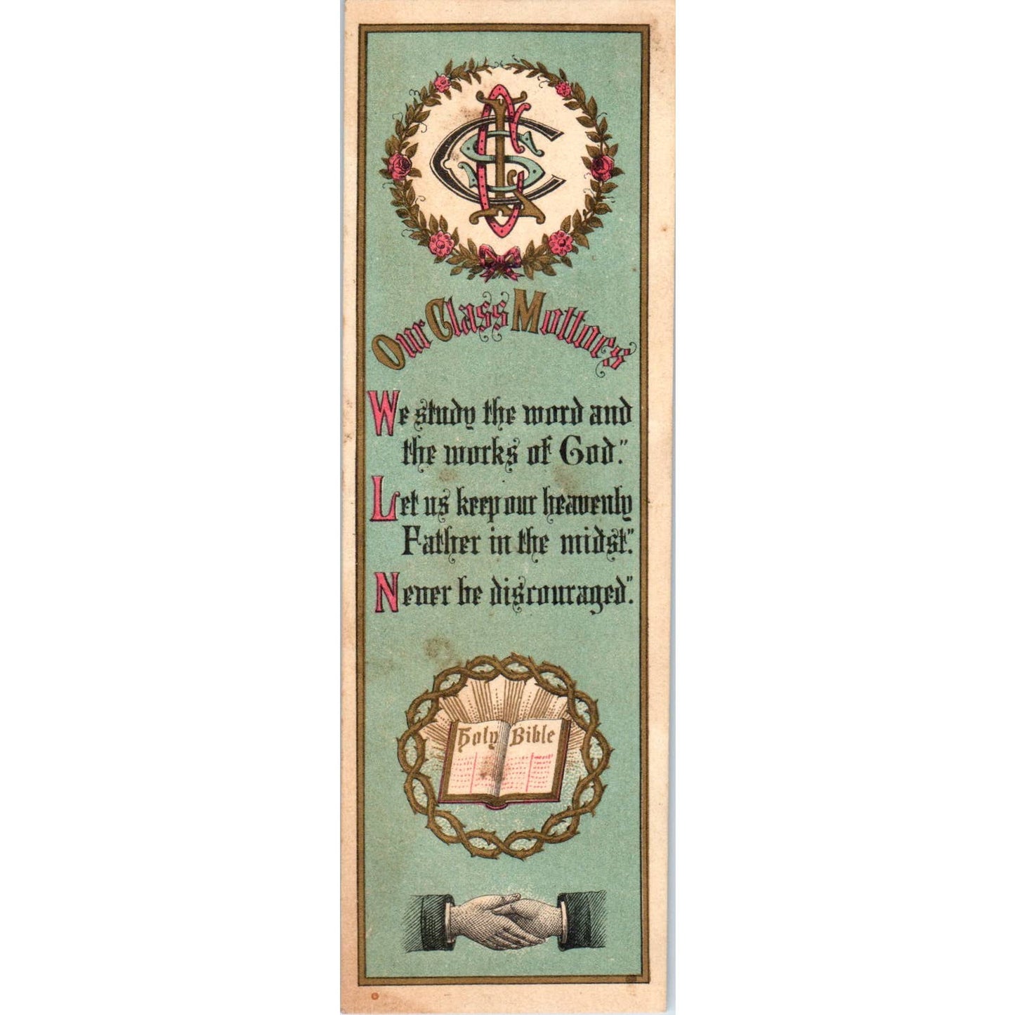 1880s Christian Bookmark - LCSC School Motto Holy Bible SF2