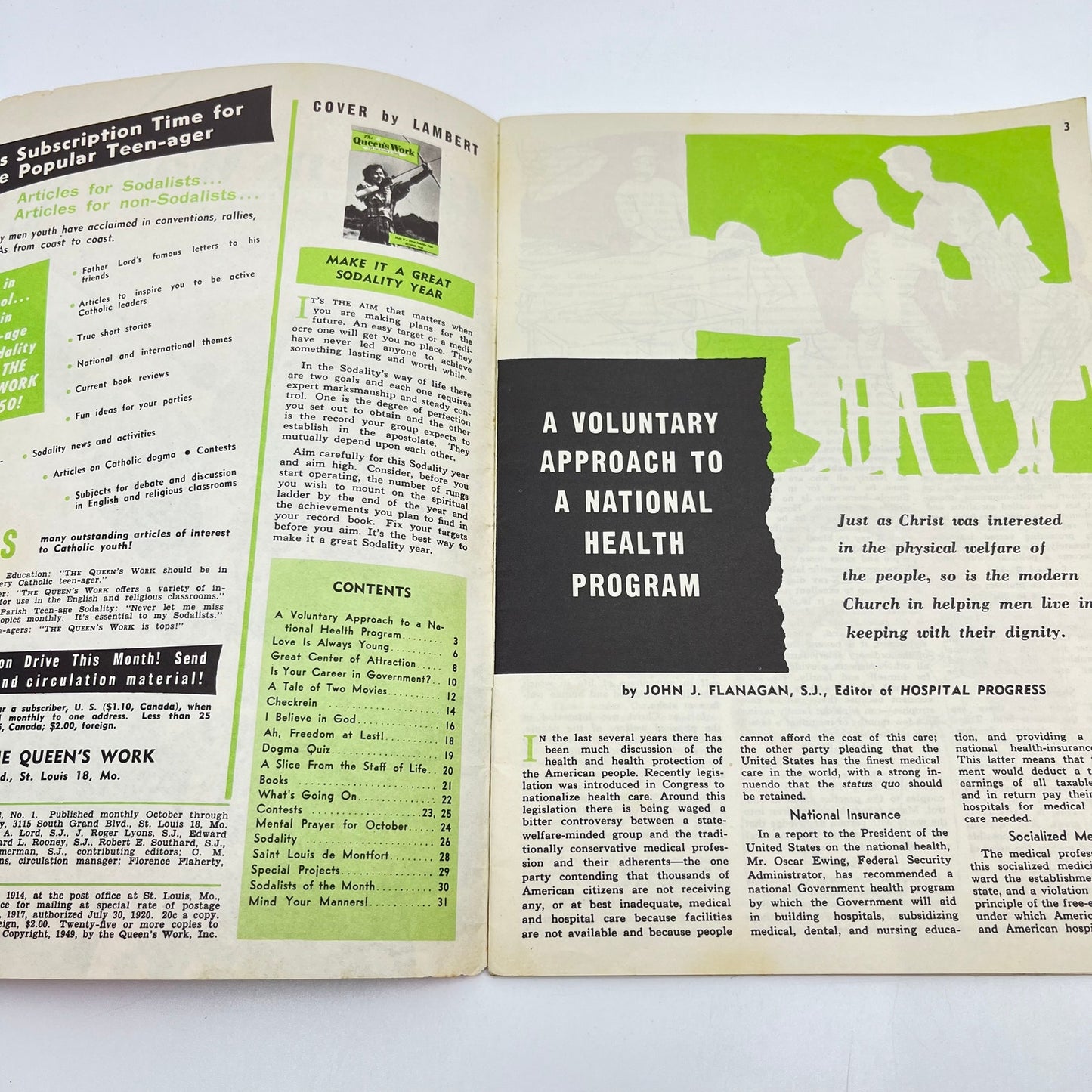 1949 October The Queen’s Work Catholic Teen Magazine Healthcare Pink L4-6
