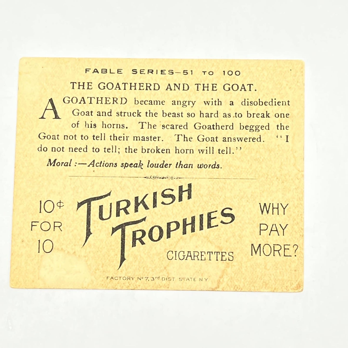 1880s Victorian Trade Card Cigarette Cards (Turkish Trophies) Man and Goat AB6