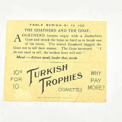 1880s Victorian Trade Card Cigarette Cards (Turkish Trophies) Man and Goat AB6