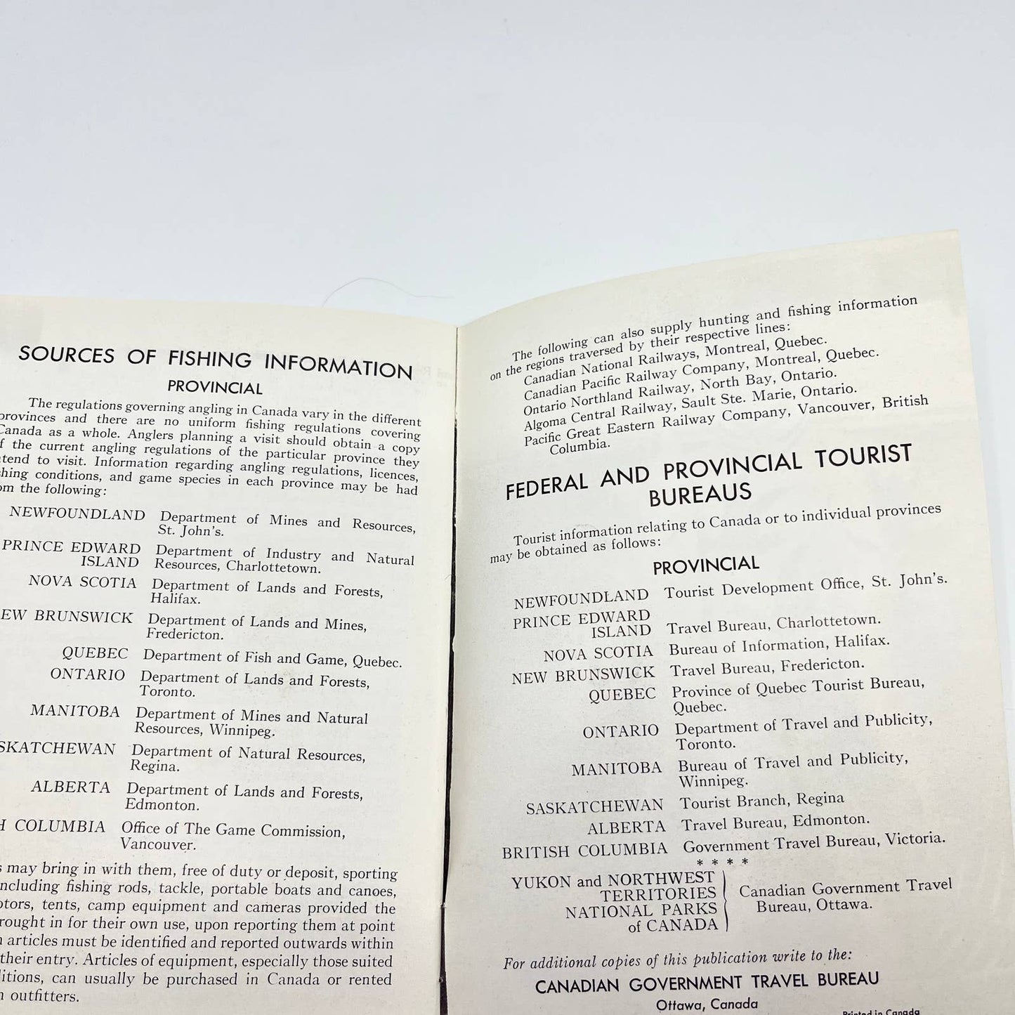 1950s Game Fish in Canada Booklet Canadian Government Travel Bureau SC9