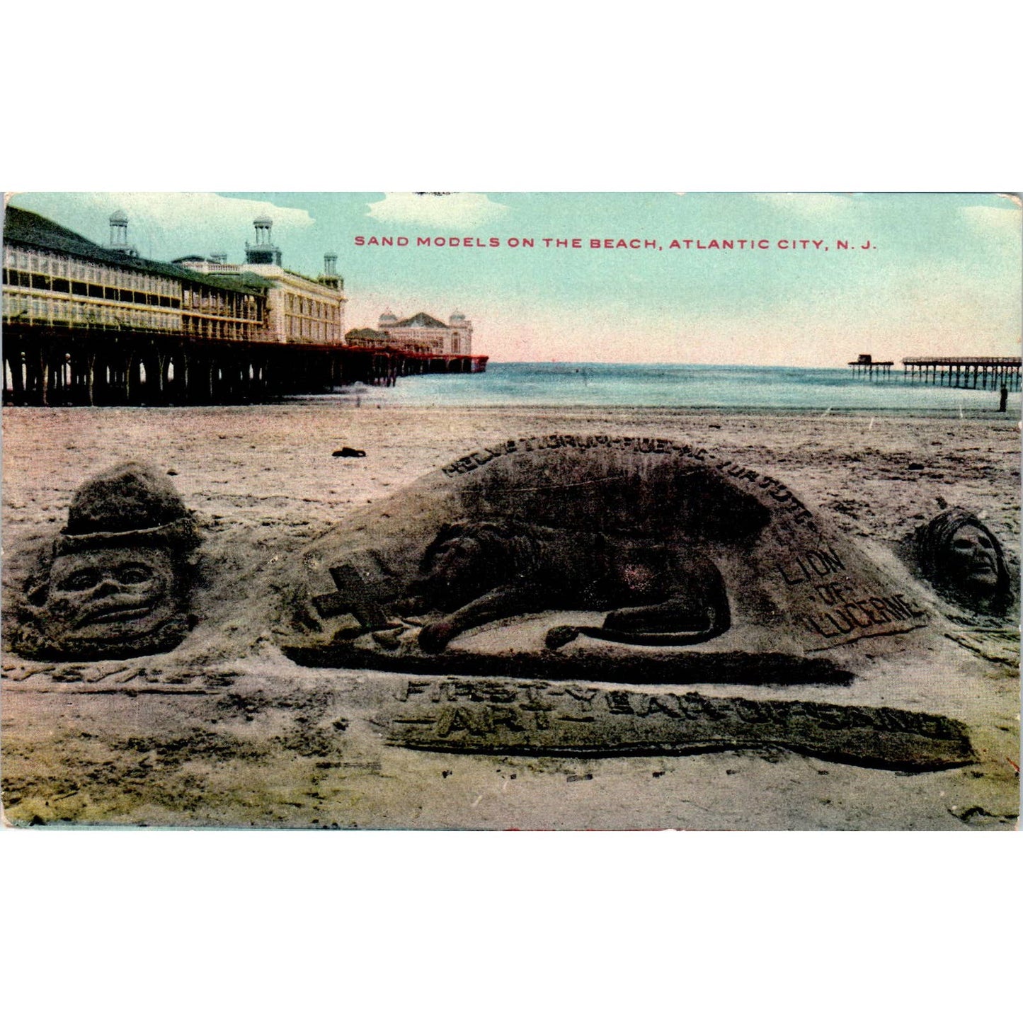 1938 Sand Sculpture Beach Scene Atlantic City NJ Original Postcard TK1-25