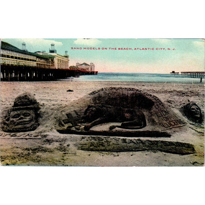 1938 Sand Sculpture Beach Scene Atlantic City NJ Original Postcard TK1-25