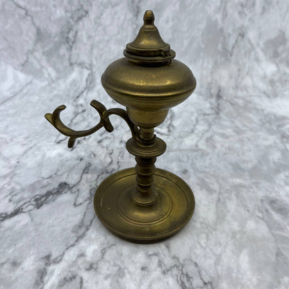 Antique Solid Brass Whale Oil Chamber Lamp 7” TJ4