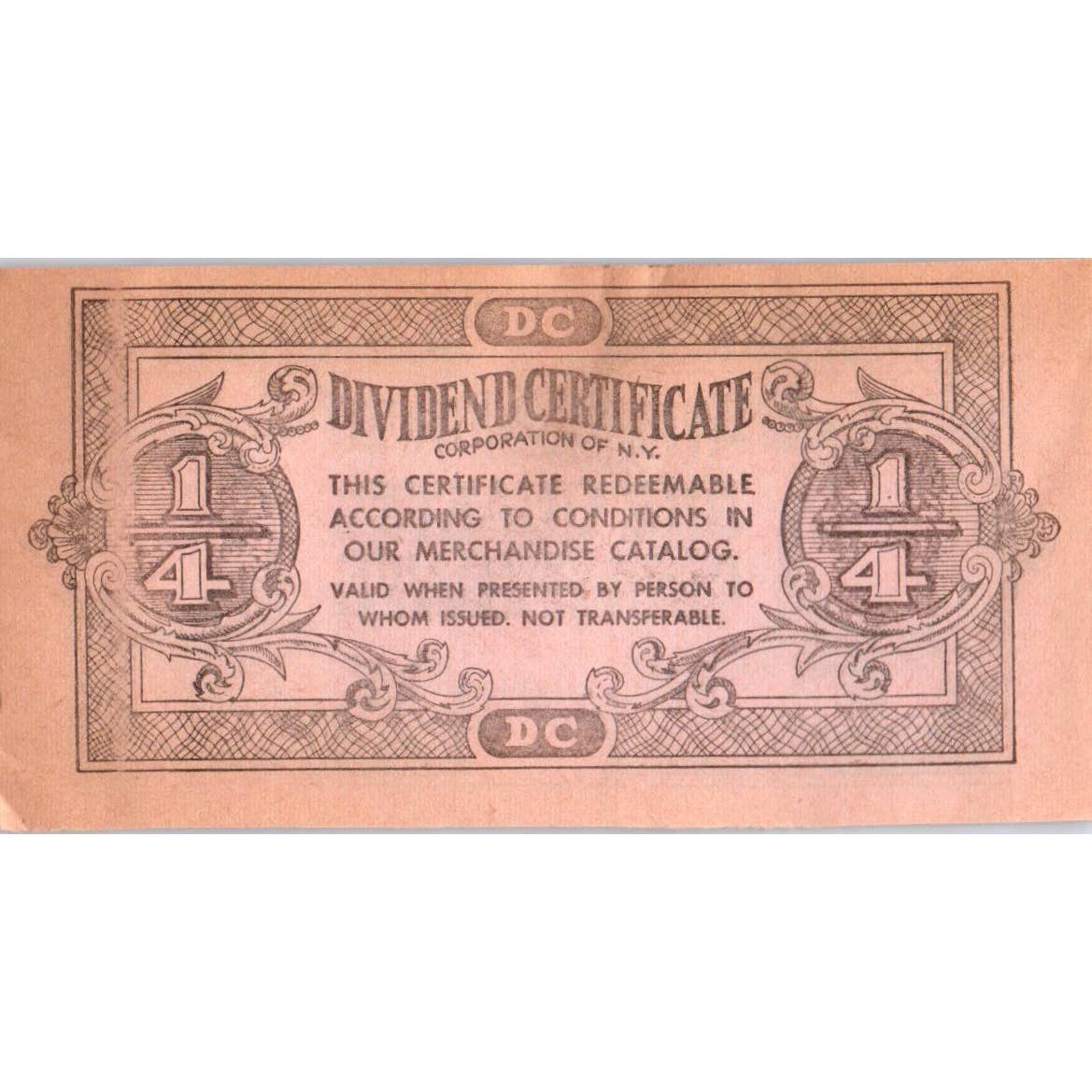 Dividend Certificate Co NY Advertising Coupon One Quarter SE5