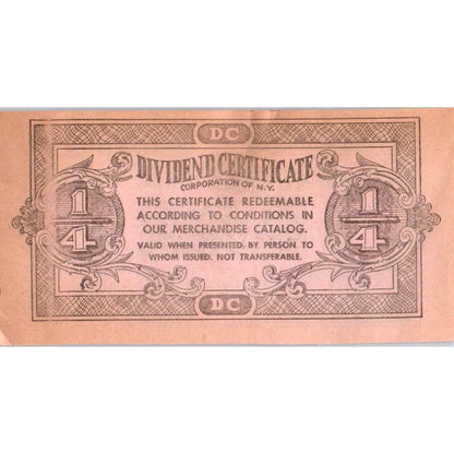 Dividend Certificate Co NY Advertising Coupon One Quarter SE5