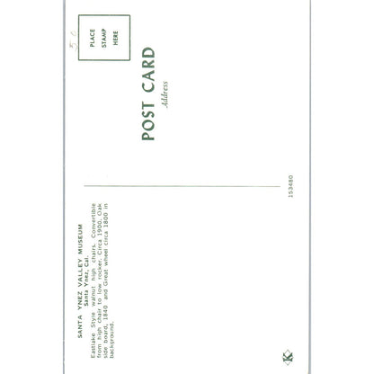 Santa Ynez Valley Museum Walnut Chairs & Doll CA Original Postcard PB6