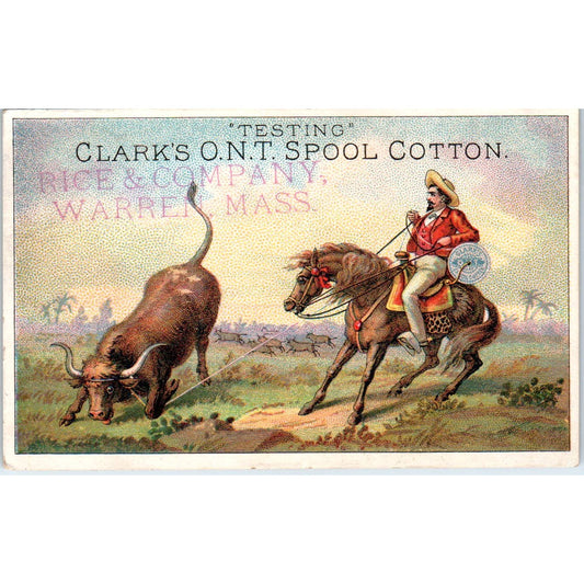 1880s Victorian Trade Card Clark's Spool Cotton Rice & Co Warren Mass SE8