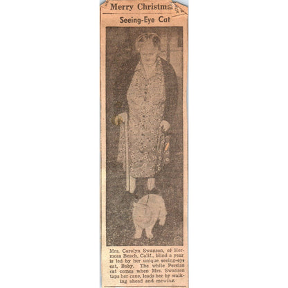 1960s Clipped Photo Seeing Eye Cat - Carolyn Swanson Hermosa Beach CA SF2