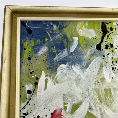 Framed Original Abstract Art Painting "Red Meridiem" Acrylic on Glass 9x11 TI5