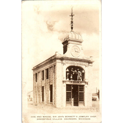 Antique Postcard Gog and Magog Sir John Bennett's Jewelry Shop Dearborn MI SE8