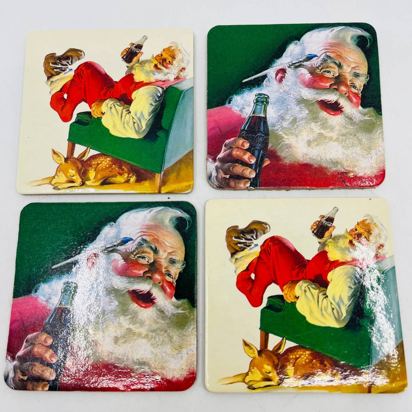 Set of 4 Cork Bottom Christmas Santa Claus Coca Cola Drink Coasters TC4