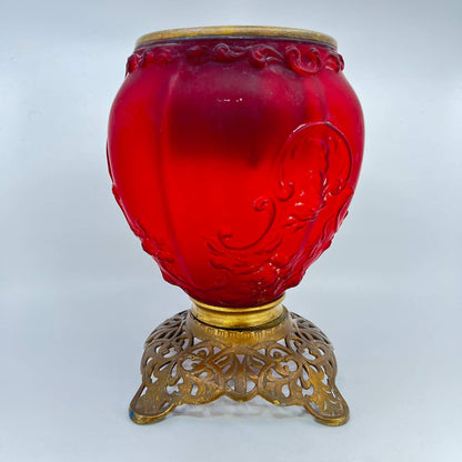 Antique Red Satin Glass and Brass Gone With the Wind Lamp Base LB3
