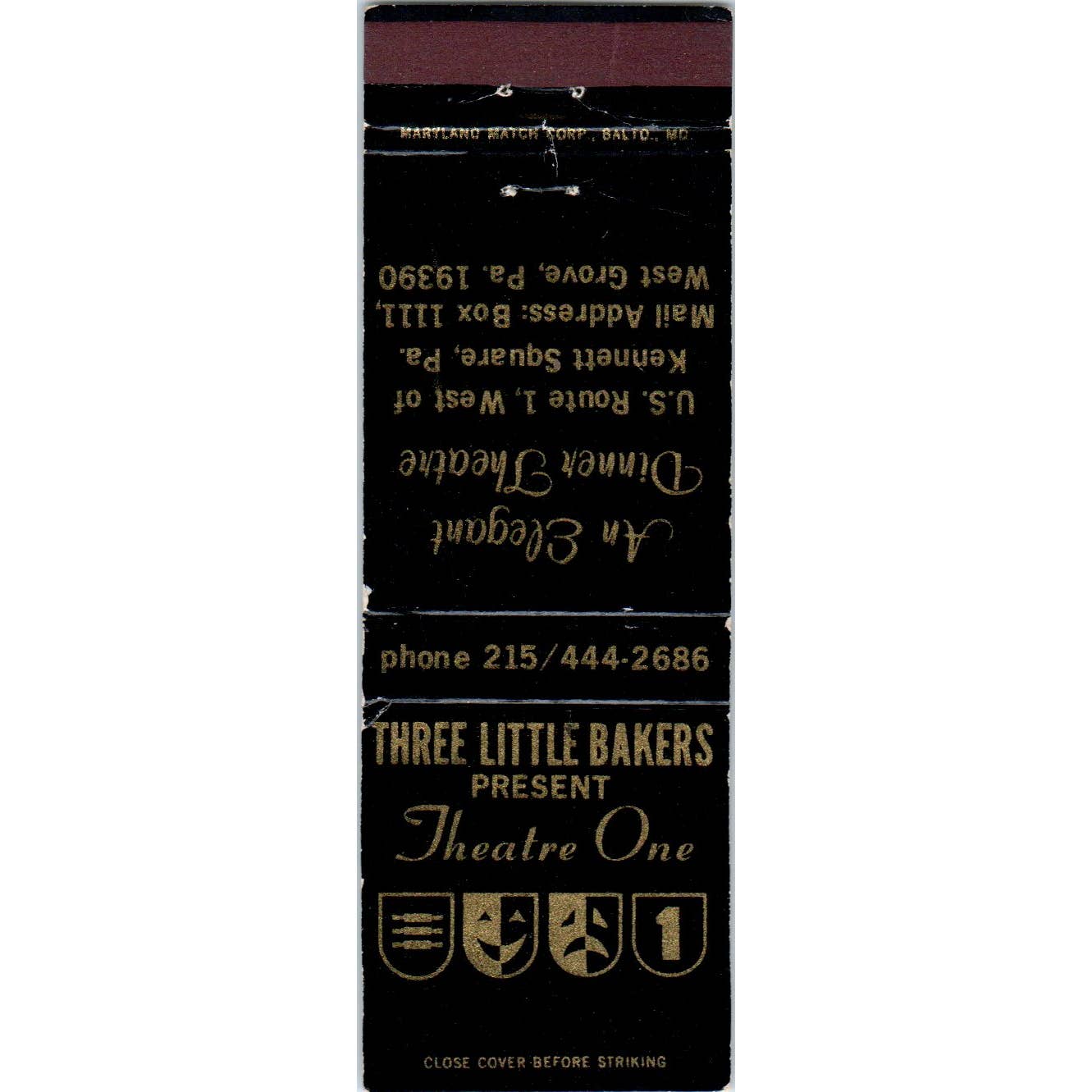 Theatre One Dinner Theatre Kennett Square PA Advertising Matchbook Cover SA1-M9