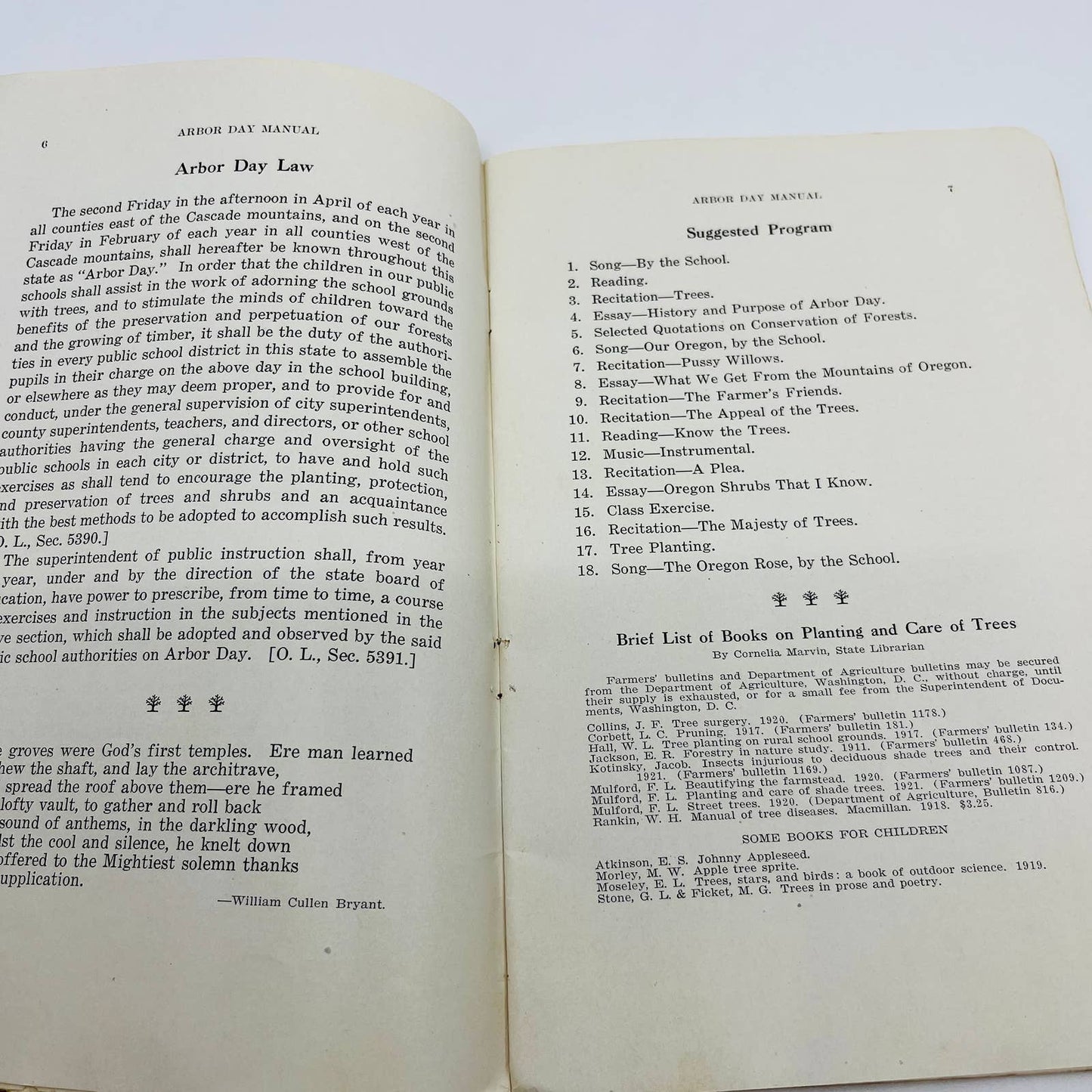 1922 Arbor Day Manual for Oregon Schools JA Churchill TD7