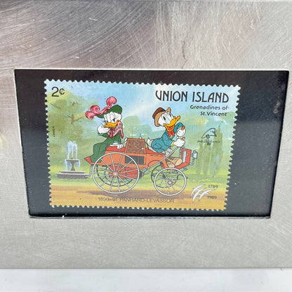 Framed Disney Donald Duck & Daisy Stamp Union Island Antique Car 1989  SD4